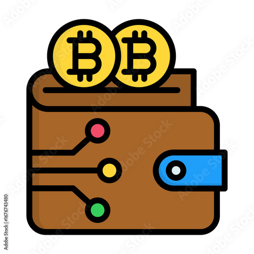 Bitcoin Wallet Line Color Vector Icon