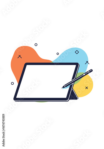 Modern tablet computer device with stylus pen for digital art creation and productivity tasks