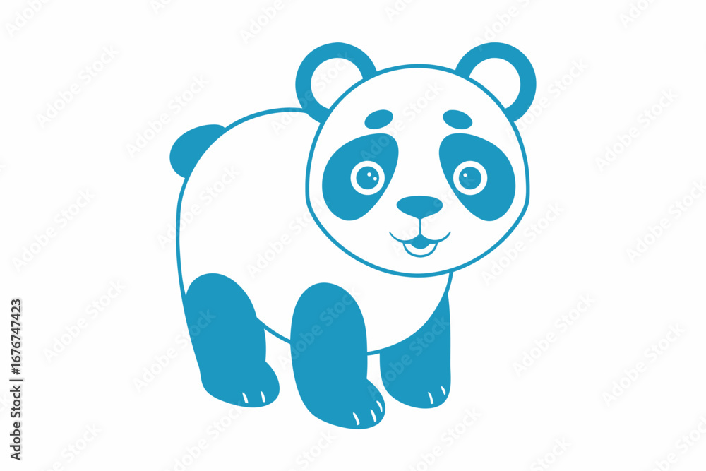 Fototapeta premium Cute Blue and White Panda Bear Standing with White Background