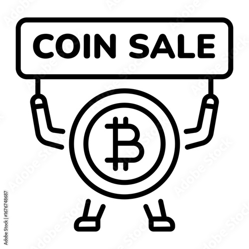 A linear icon showing a coin sale