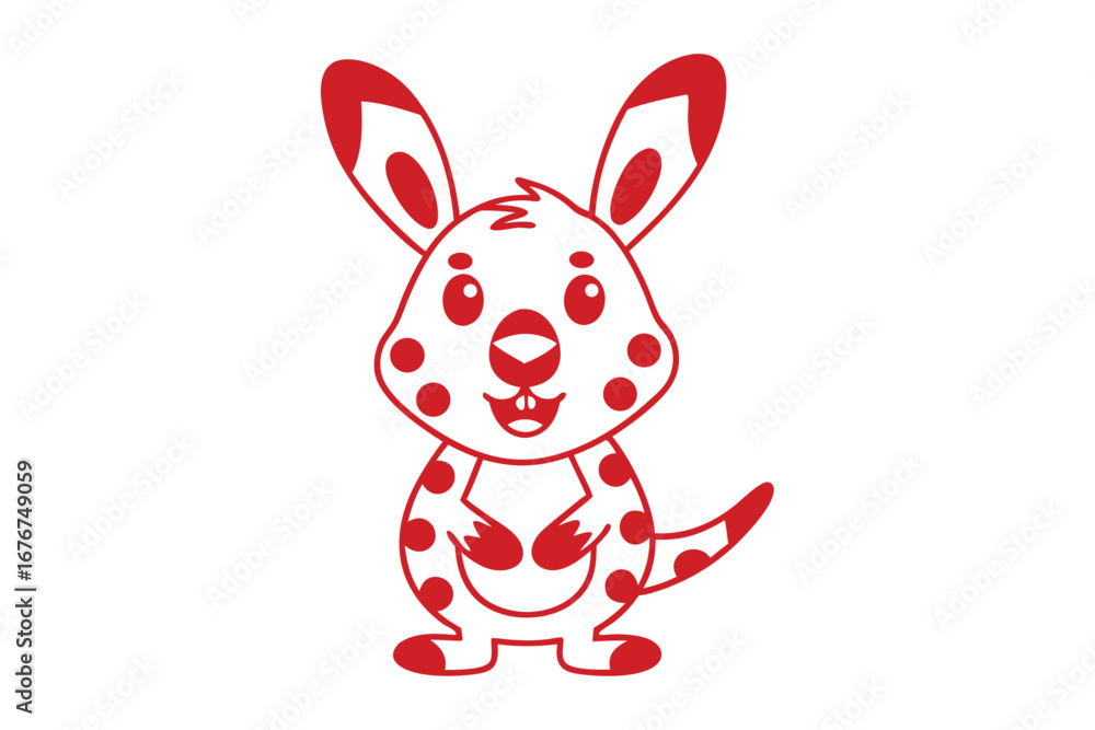 Obraz premium Cartoon Red Kangaroo with Spots on White Background Animal