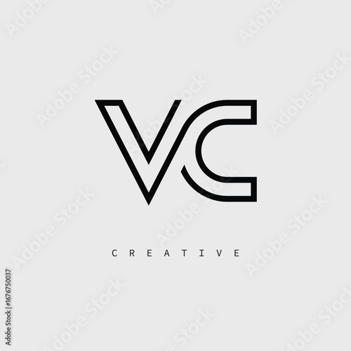 VC Creative Letter Logo – Minimal Line Monogram in Black Outline for Modern Branding Identity Design.