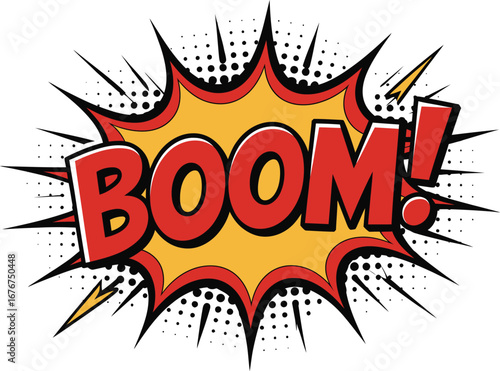 Retro comic book style boom explosion sound effect word art