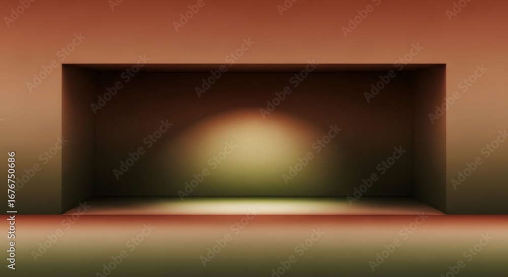 Obraz premium Abstract geometric room with gradient earth tone lighting and empty stage for product showcase
