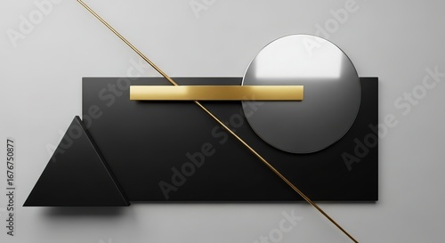 Abstract Geometric Composition with Black and Gold