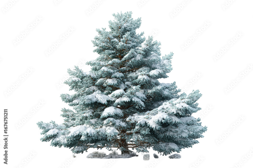 Fototapeta premium Snowy evergreen tree against black background