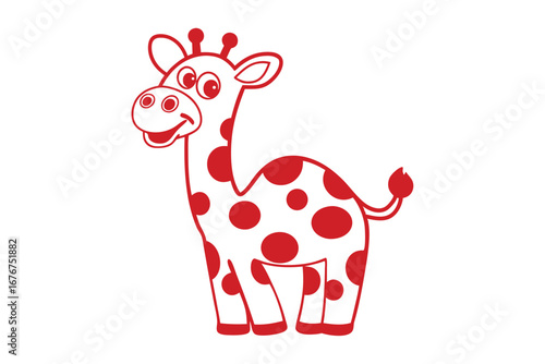 Cartoon Giraffe with Red Spots, Outline on White Background