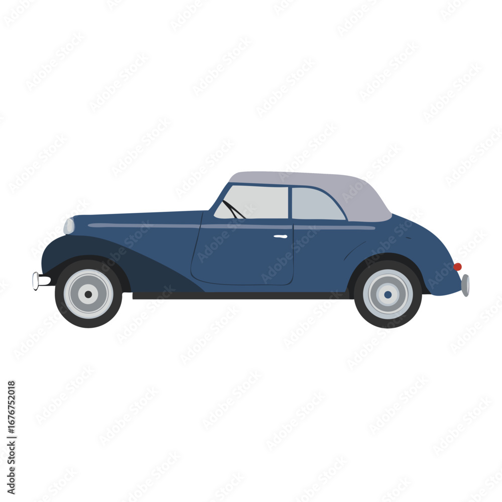 Fototapeta premium Vintage Blue Convertible Car Vector - Classic Retro Automobile or Coupe Vehicle