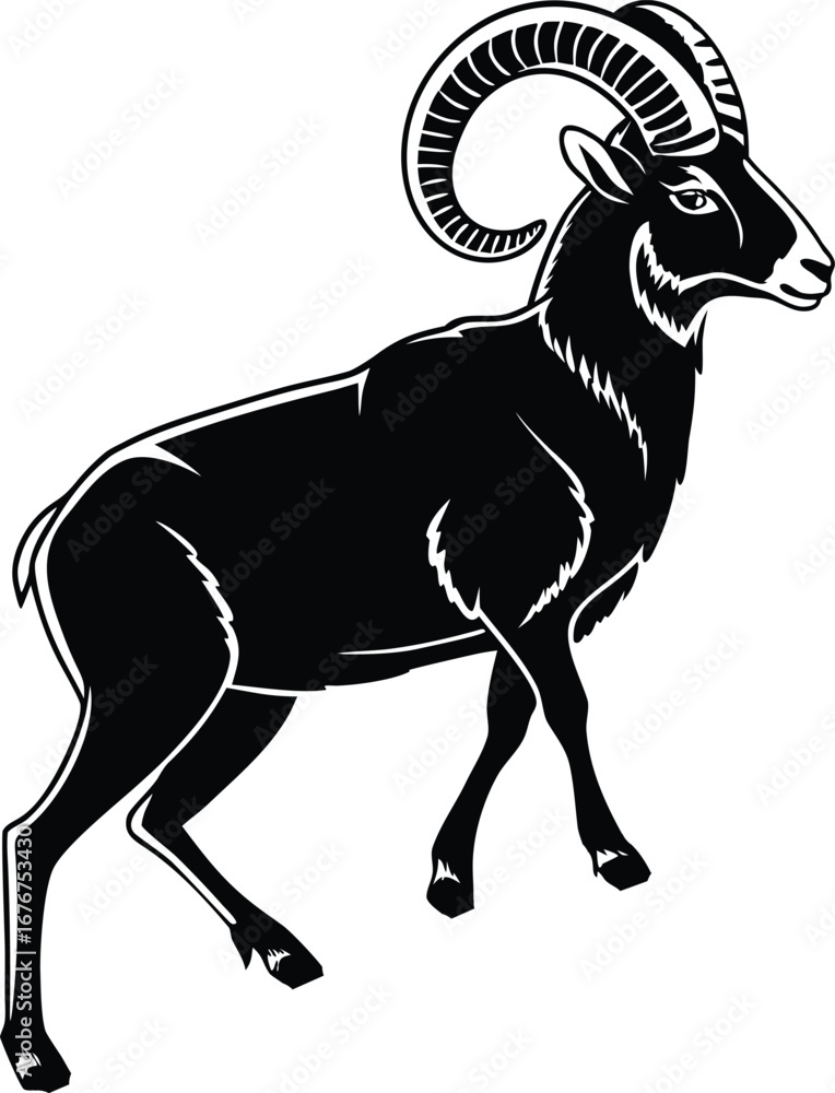 Obraz premium ram black silhouette vector, artwork illustration 