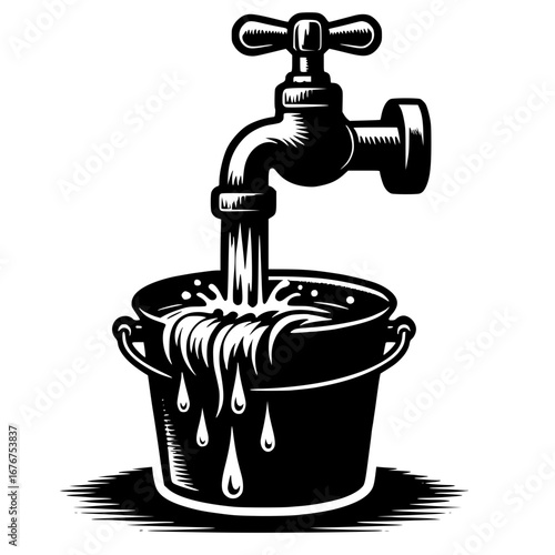 Tap water overflowing a bucket vector image illustration icon