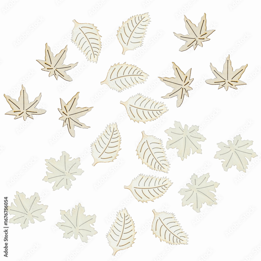 Fototapeta premium Composizione di foglie d'autunno in legno da colorare 