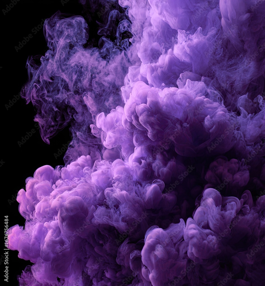 Fototapeta premium Purple smoke clouds against black background