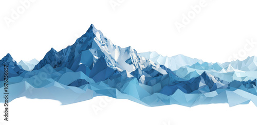 A stylized, low-poly illustration of a mountain range