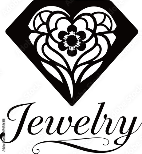 Jewelry logo. Vector emblem with a stylized diamond and flower pattern. Luxury jewelry store and accessories branding.