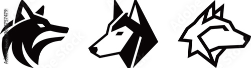 Set of modern wolf head logo or icon design templates in different styles, representing power, leadership and freedom