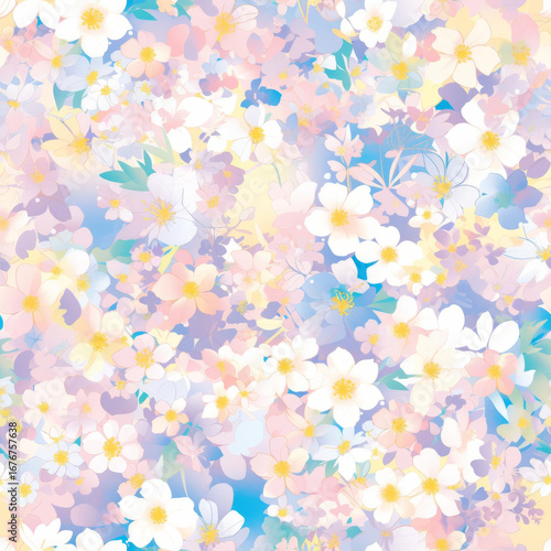 Beautiful floral pattern with pastel colors and delicate flowers creating serene atmosphere