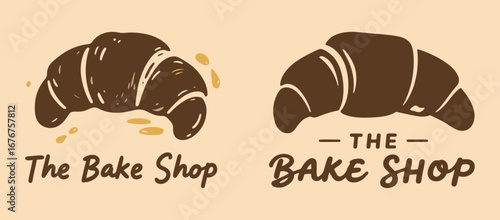 Collection of croissant logos for a bakery or bake shop, with hand-drawn and clean graphic styles