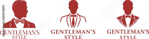 Set of Gentleman's Style logos featuring masculine silhouettes in formal wear, perfect for fashion, tailoring, or grooming brands