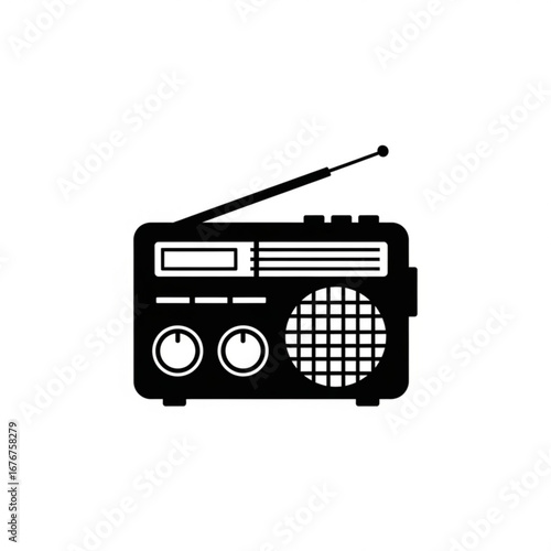 Retro portable radio with antenna and speaker icon