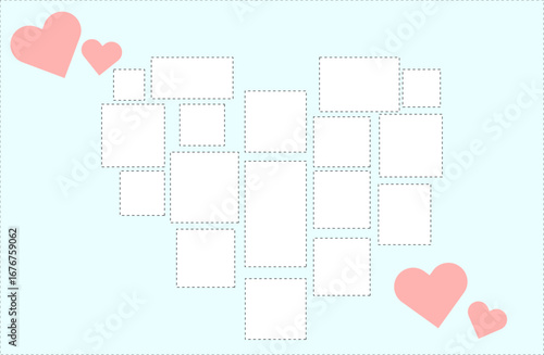 ハート型 フォトフレーム　ライトブルー背景〜Heart-shaped photo frame with a light blue background〜