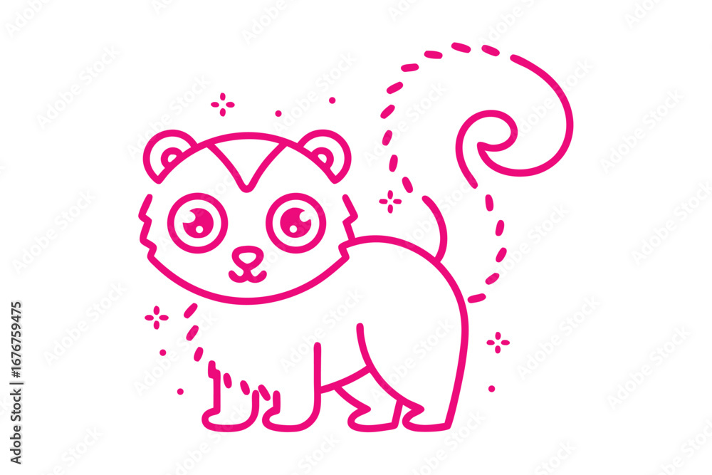 Naklejka premium Cute Pink Bush Baby on White Background with Sparkles Icon