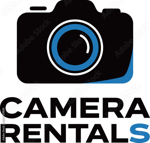 Professional logo for "Camera Rentals," featuring a stylized camera with a blue ring, perfect for a photography or videography business.