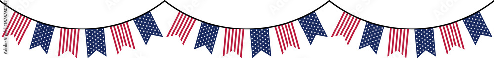 Obraz premium Seamless USA Flag Party Bunting Border Background for 4th of July Independence Day – Flat Design Illustration