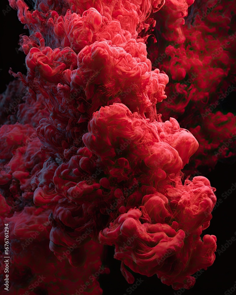 Obraz premium Deep red ink clouds against black