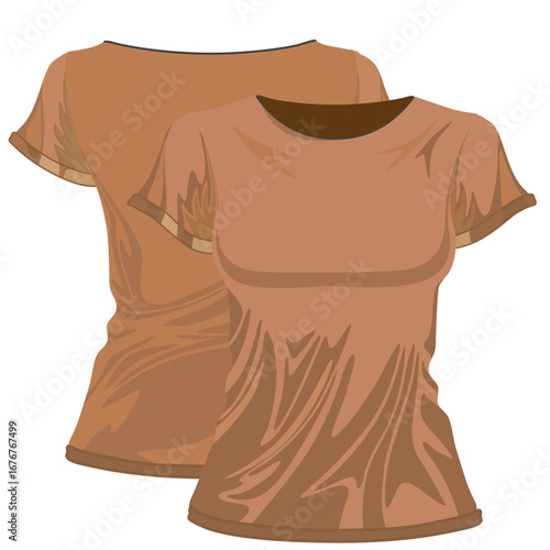 Two overlapping light orange-brown short-sleeved crew-neck t-shirts with subtle wavy texture and contrasting trim, stylized graphic design on plain white background, fashion apparel illustration