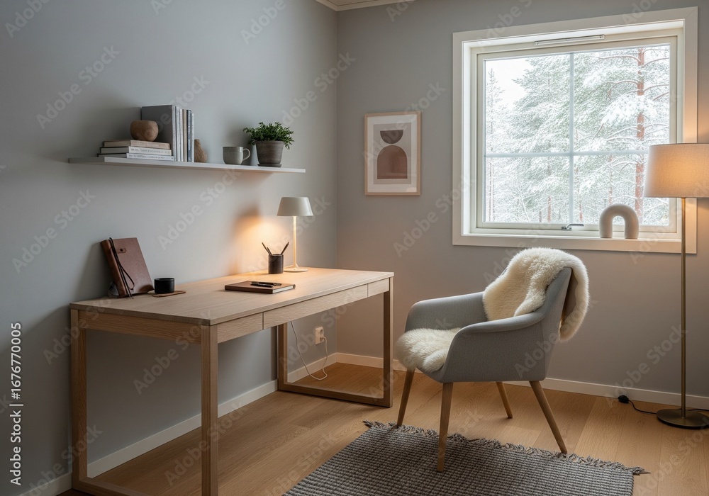 Fototapeta premium Scandinavian Calm study room