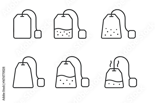 Various stages of tea bags with different fill levels and steam