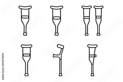 Various crutch line art styles and designs for injury support