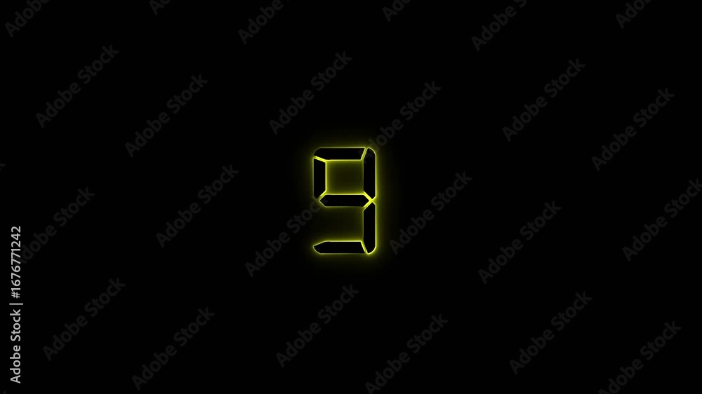 Neon text 9 number icon background animation.
