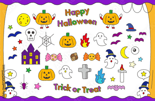 かわいいハロウィンのイラスト素材 手書き風