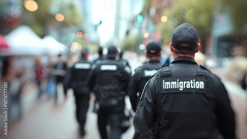Immigration officers walking on a street