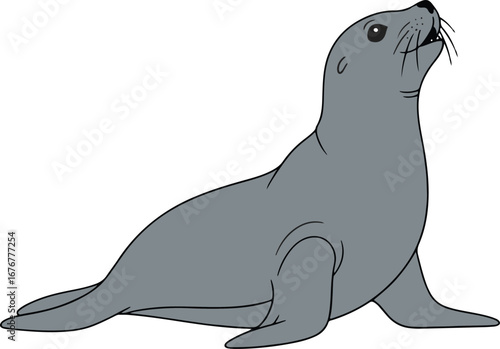 A meticulously crafted pixel art illustration showcases a gray sea lion in profile view