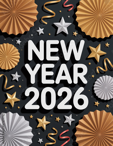 New year 2026 gold and silver stars festive background

