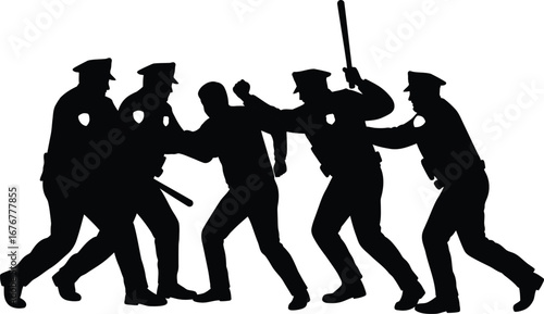 Police Officers Confronting a Suspect in a Tense Situation.