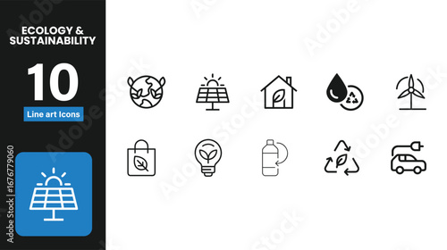 Collection of eco-friendly icons representing sustainability renewable energy and environmental care