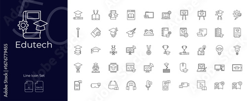 Edutech Line Editable Icons set. Vector illustration in modern thin line style of Edutech icons: e-learning, virtual, interactive, etc