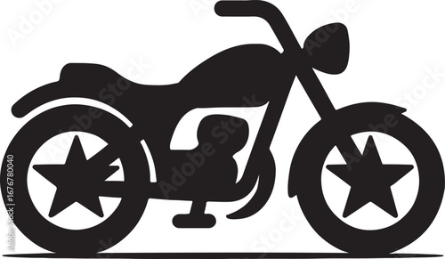 Silhouette of a classic motorcycle with star wheels