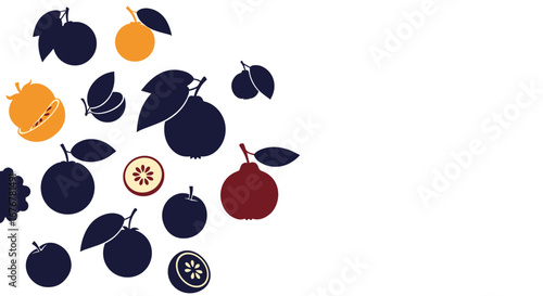 Vibrant fruit assortment with rich color palette and natural elements