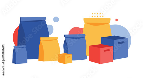 Various paper bags and boxes for food packaging and carryout services