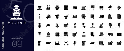 Edutech Solid Editable Icons set. Vector illustration in modern thin solid style of Edutech icons: education, tech, technology, etc