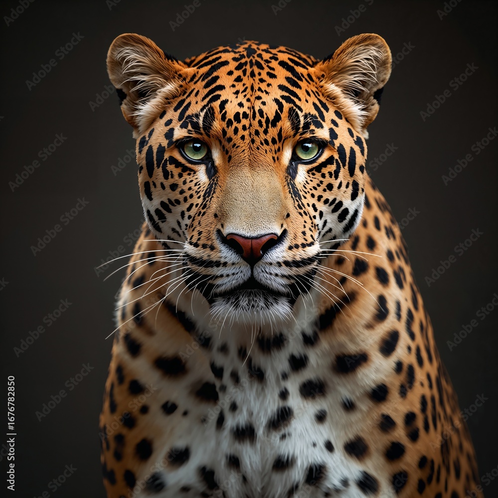 Fototapeta premium Majestic Realistic Leopard with Golden Brown Fur and Green Eyes