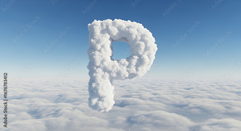 Fototapeta premium Cloud Formed Question Mark in Sky Above Cloud Layer with Blue Background