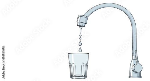 Modern kitchen faucet with flexible neck dispensing clean water into glassware