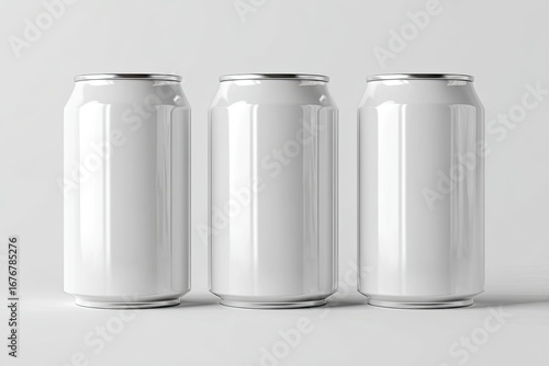 Three blank white aluminum cans