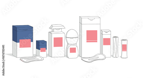 Variety of packaging boxes and containers displayed together for commercial use