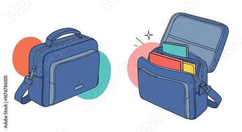 Durable blue carrying case with adjustable compartments for tech and documents